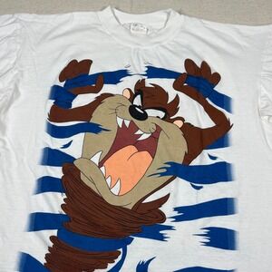 Vintage Y2K Looney Tunes Tazmanian Devil Shirt Men L AOP Taz Cotton Republic